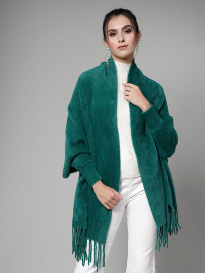 Mafadeny Women Winter Wear Green Stylish & Cosy Ponchoo