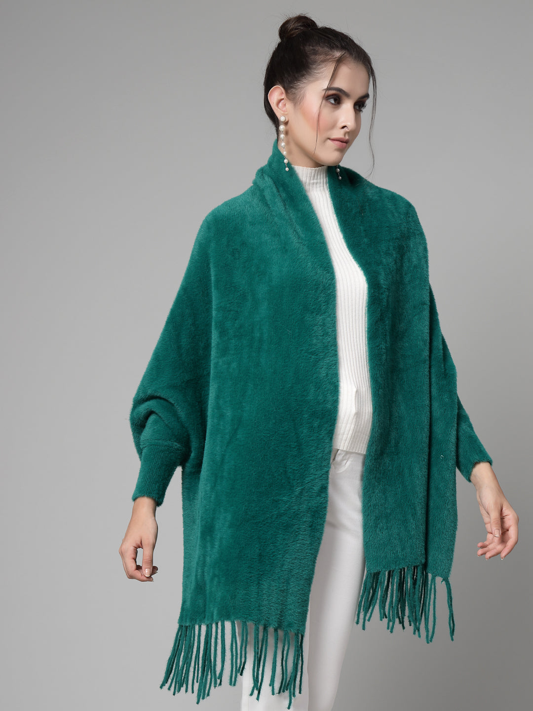 Mafadeny Women Winter Wear Green Stylish & Cosy Ponchoo