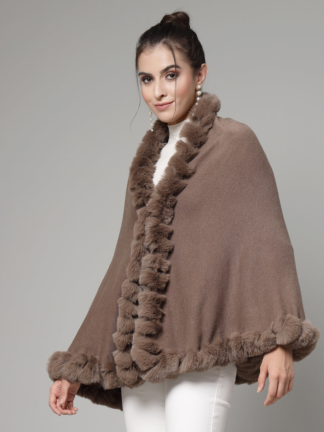 Mafadeny Women Winter Wear Brown Stylish & Cosy Ponchoo