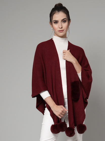 Mafadeny Women Winter Wear Maroon Stylish & Cosy Ponchoo