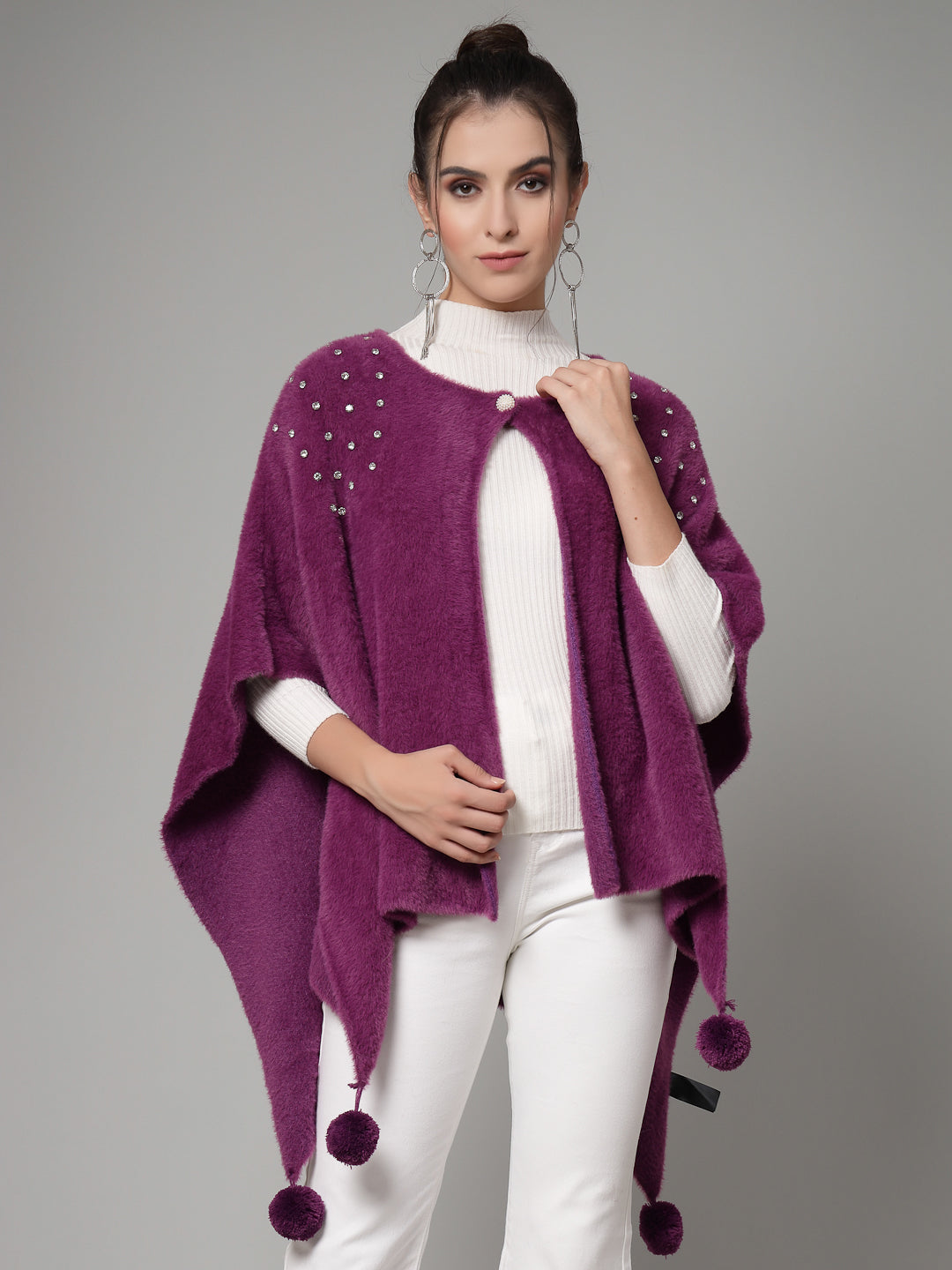 Mafadeny Women Winter Wear Purple Stylish & Cosy Ponchoo