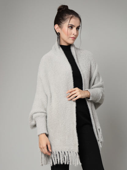 Mafadeny Women Winter Wear Grey Stylish & Cosy Ponchoo