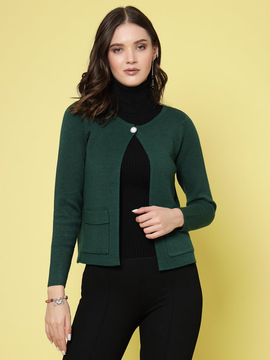 Mafadeny Women Winter Wear D.Green Short & Stylish Shrug