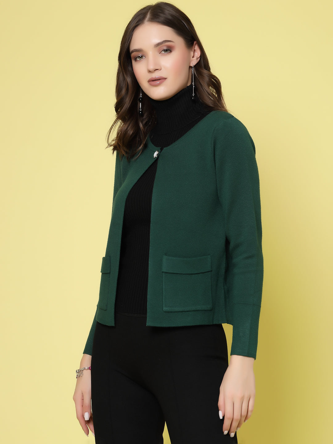 Mafadeny Women Winter Wear D.Green Short & Stylish Shrug