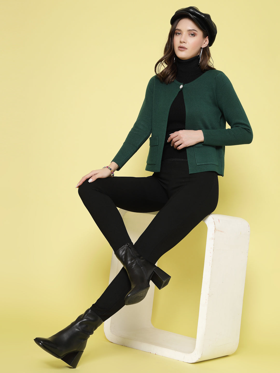 Mafadeny Women Winter Wear D.Green Short & Stylish Shrug