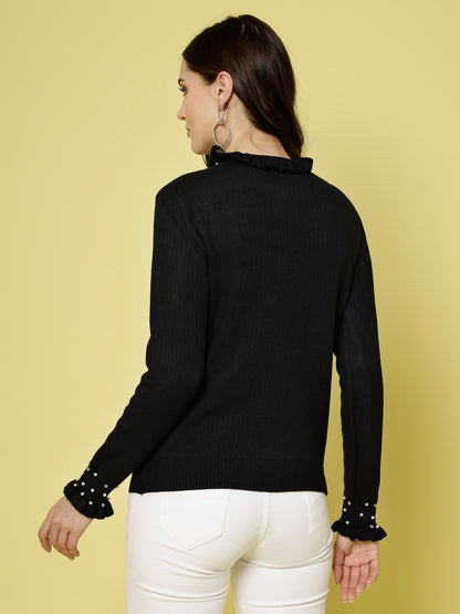 Mafadeny Women Winter Wear Black Stylished & Cosy Top