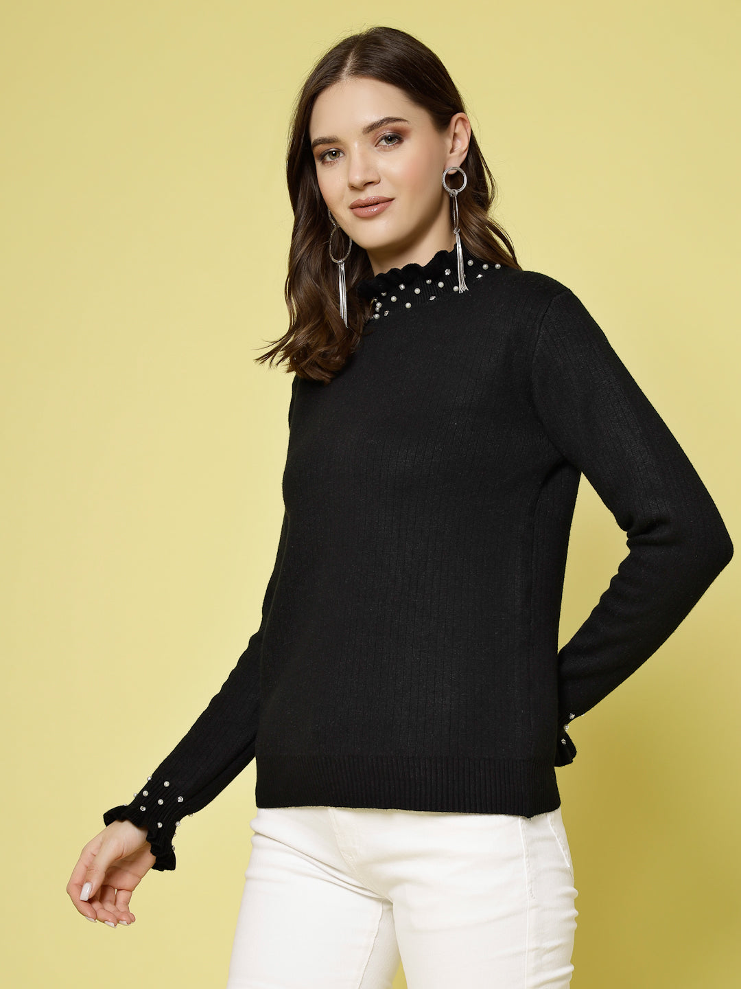 Mafadeny Women Winter Wear Black Stylished & Cosy Top