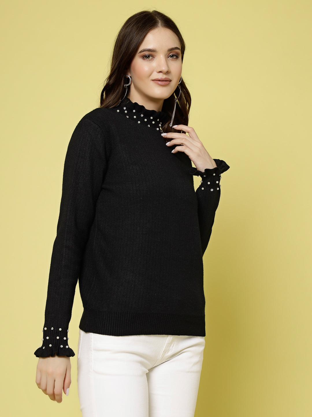 Mafadeny Women Winter Wear Black Stylished & Cosy Top