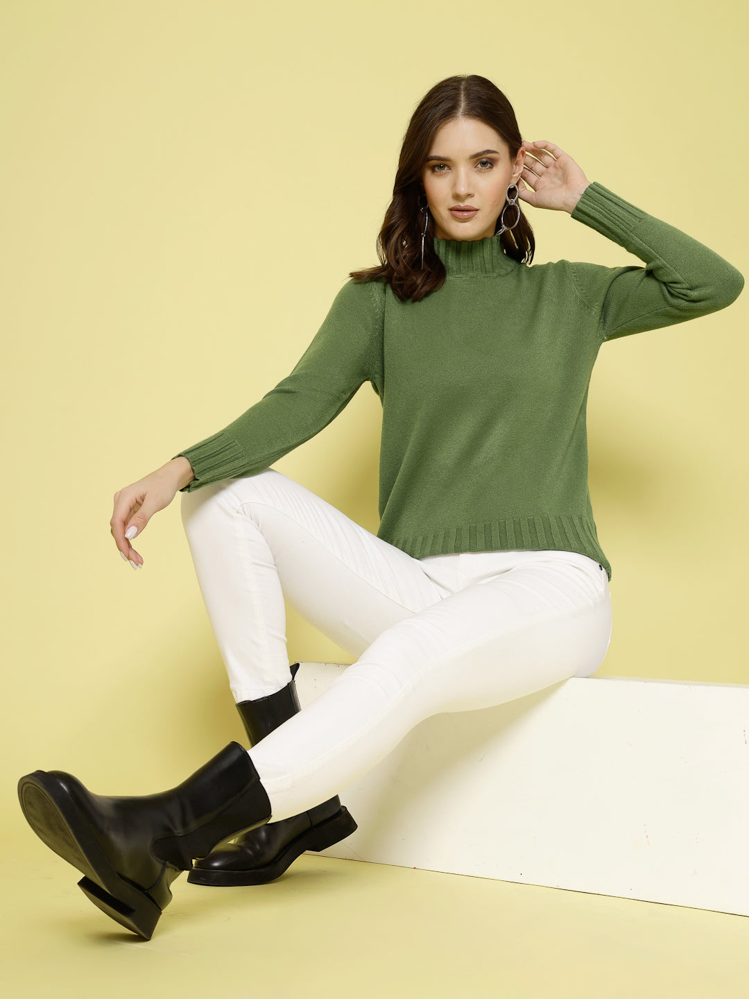 Mafadeny Women Winter Wear Green Stylished & Cosy Top