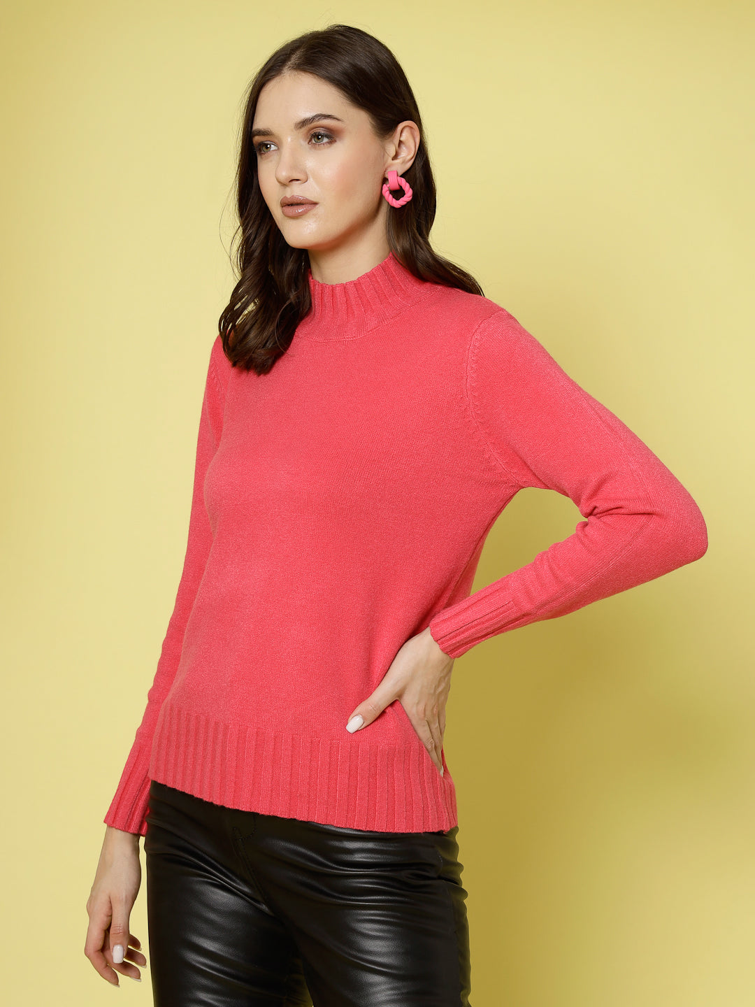 Mafadeny Women Winter Wear Hot Pink Stylished & Cosy Top