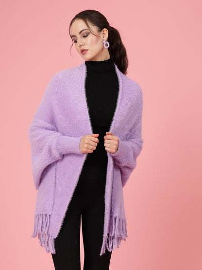 Mafadeny Women Winter Wear Lavender Stylish & Cosy Ponchoo