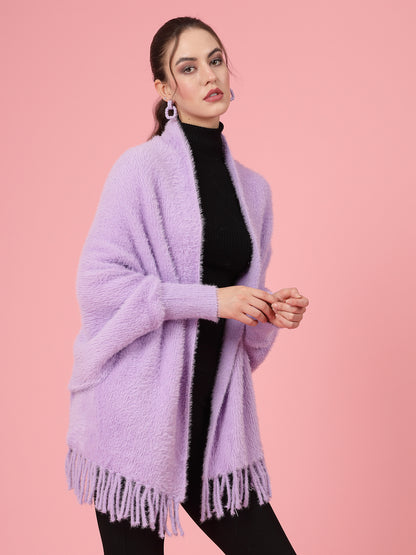 Mafadeny Women Winter Wear Lavender Stylish & Cosy Ponchoo