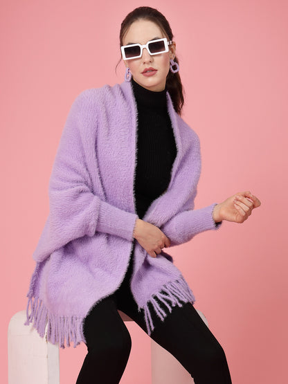 Mafadeny Women Winter Wear Lavender Stylish & Cosy Ponchoo