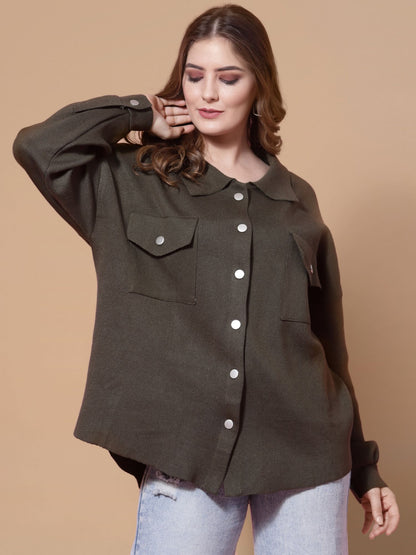 Mafadeny Winter Bliss Green Shirt - Cozy and Stylish for Cold Days