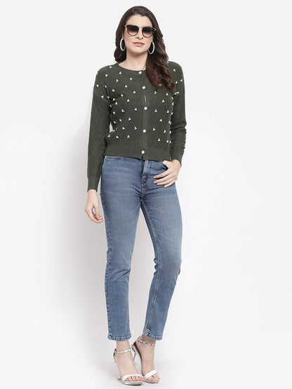 Mafadeny Winter Bliss Green Cardigan - Cozy up in Style