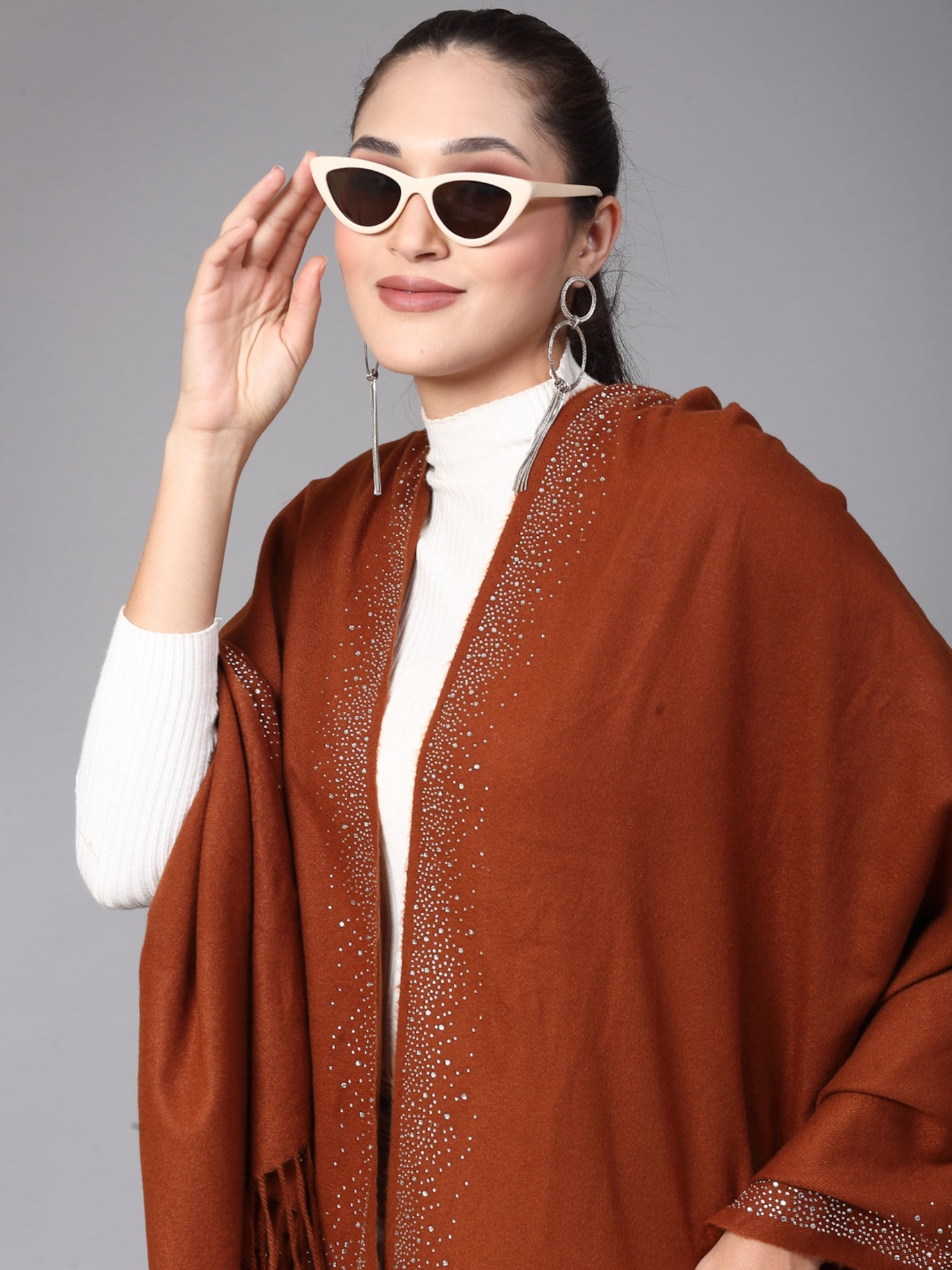 MAFADENY WINTER WRAP BROWN STOLE - COZY COMFORT IN SUBTLE ELEGANCE