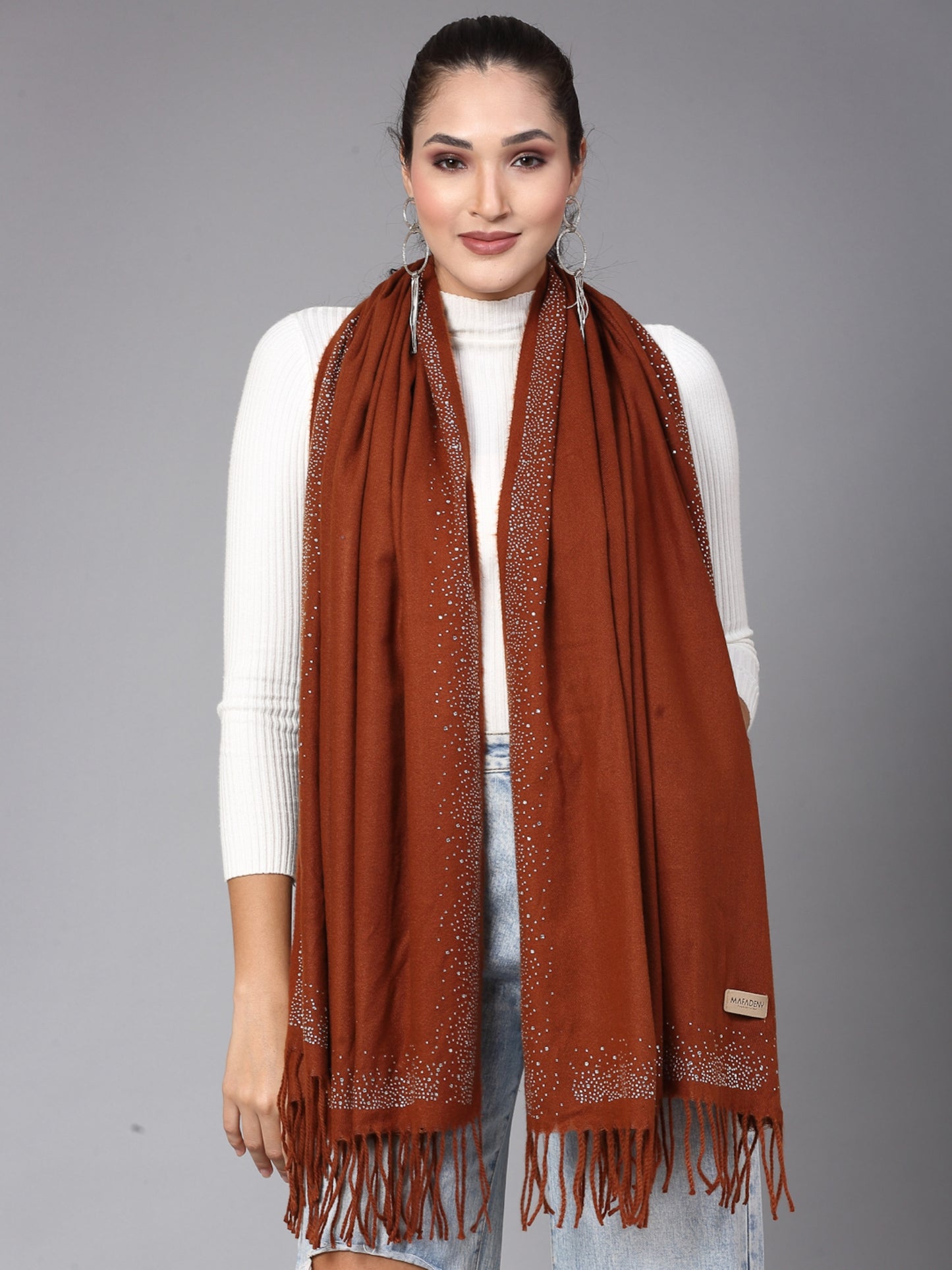 MAFADENY WINTER WRAP BROWN STOLE - COZY COMFORT IN SUBTLE ELEGANCE