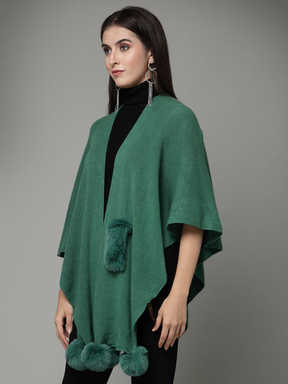 Mafadeny Women Winter Wear Green Stylish & Cosy Ponchoo