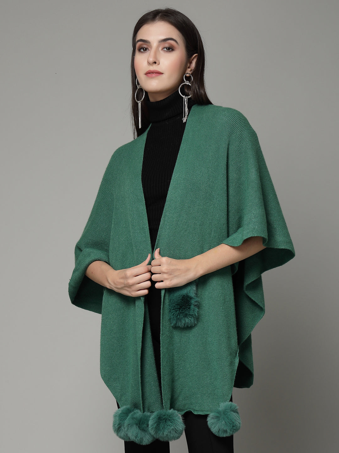 Mafadeny Women Winter Wear Green Stylish & Cosy Ponchoo