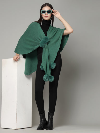 Mafadeny Women Winter Wear Green Stylish & Cosy Ponchoo