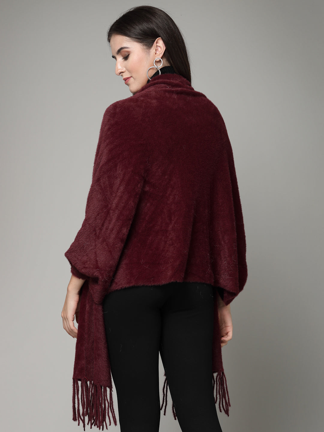 Mafadeny Women Winter Wear Maroon Stylish & Cosy Ponchoo