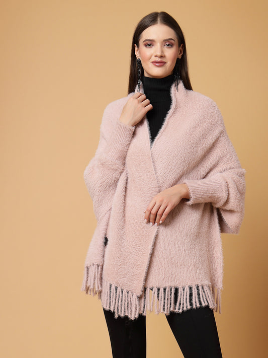 Mafadeny Women Winter Wear Peach Stylish & Cosy Ponchoo