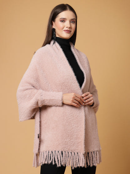 Mafadeny Women Winter Wear Peach Stylish & Cosy Ponchoo