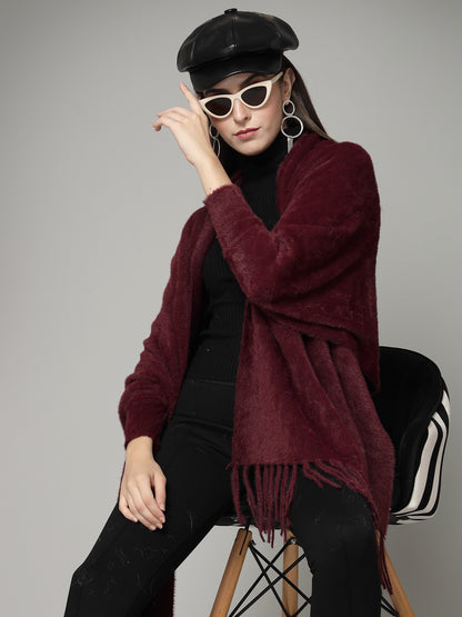 Mafadeny Women Winter Wear Maroon Stylish & Cosy Ponchoo