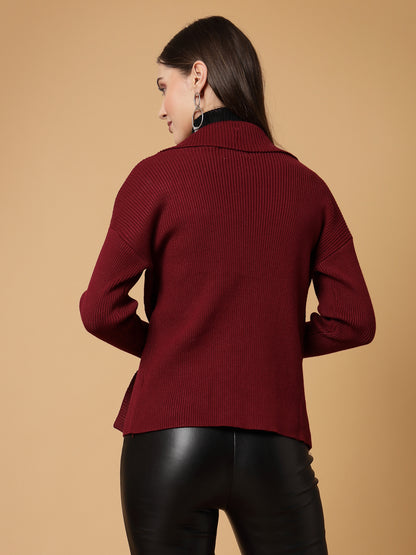 Mafadeny Women Winter Wear Maroon Stylished & Cosy Shrug