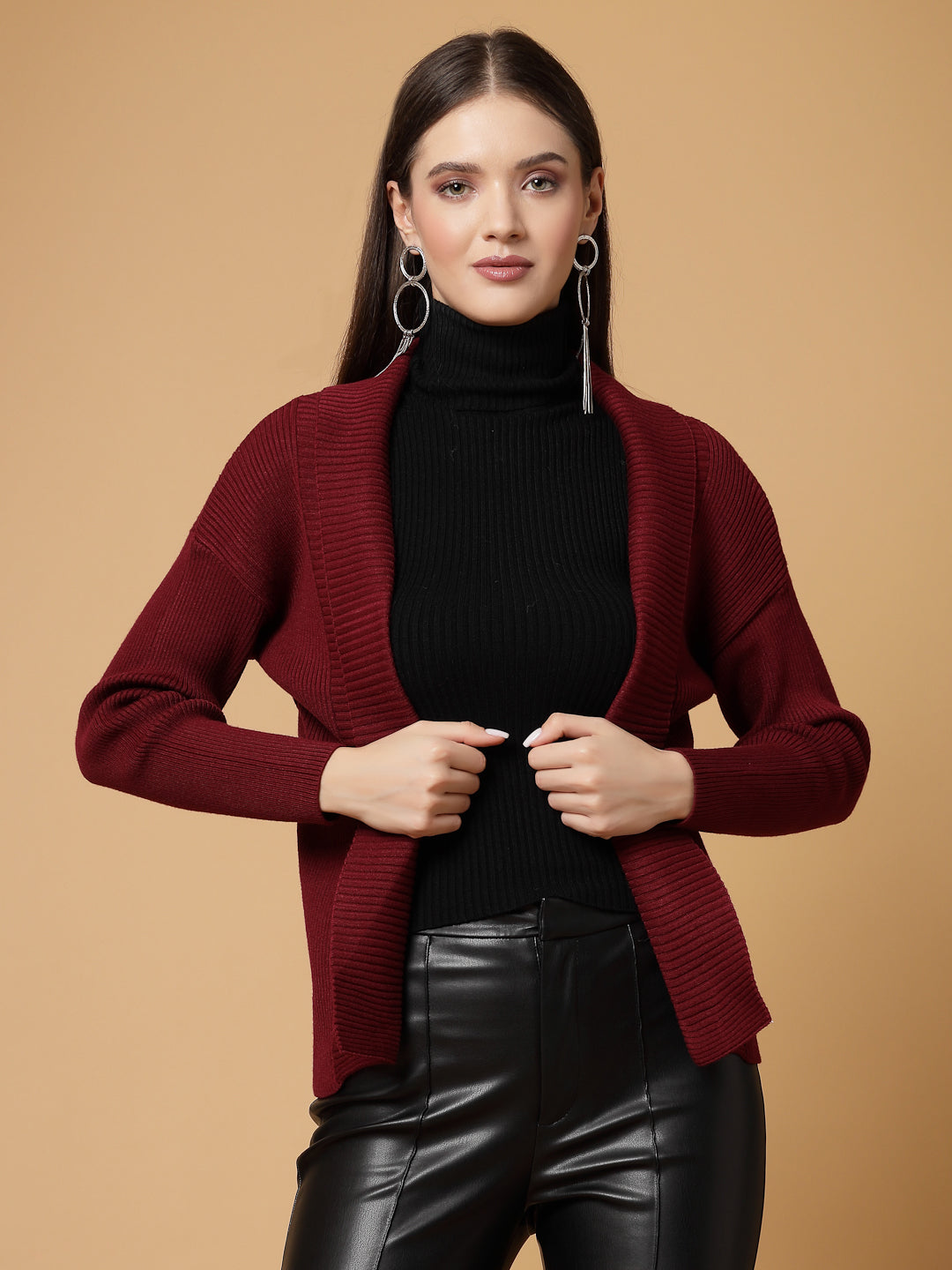 Mafadeny Women Winter Wear Maroon Stylished & Cosy Shrug