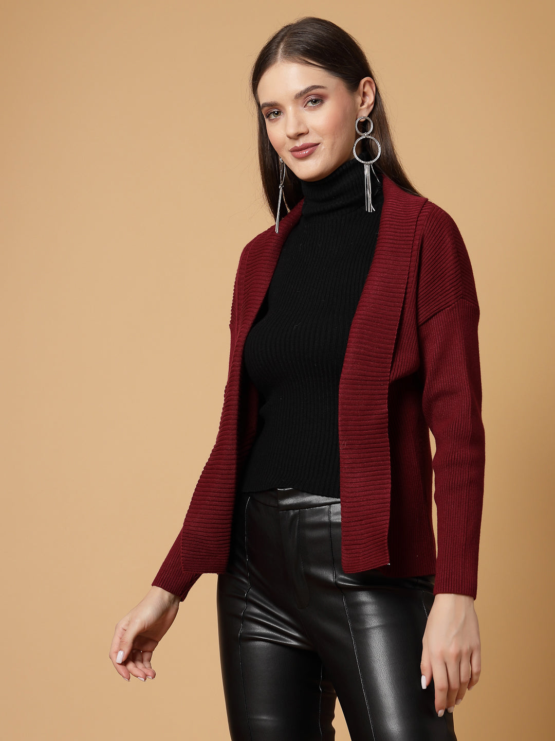 Mafadeny Women Winter Wear Maroon Stylished & Cosy Shrug