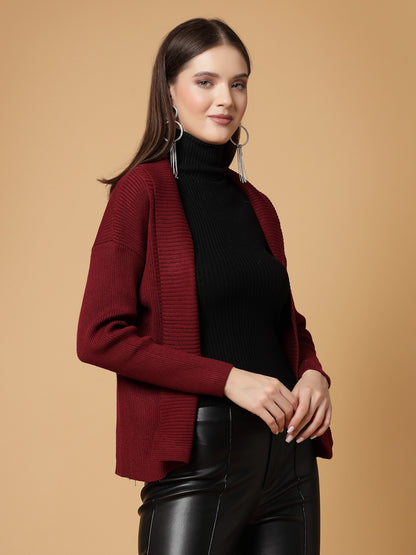 Mafadeny Women Winter Wear Maroon Stylished & Cosy Shrug