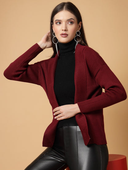 Mafadeny Women Winter Wear Maroon Stylished & Cosy Shrug