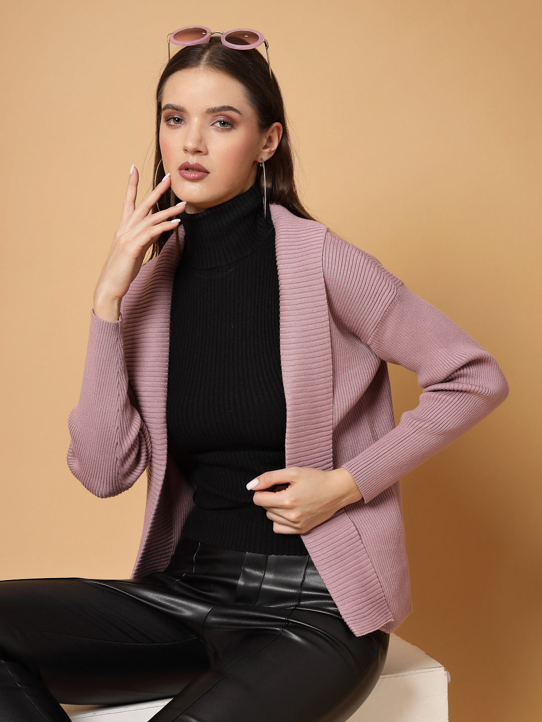 Mafadeny Women Winter Wear Mauve Stylished & Cosy Shrug