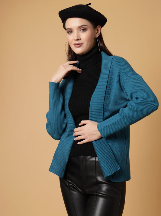 Mafadeny Women Winter Wear Teal Blue Stylished & Cosy Shrug