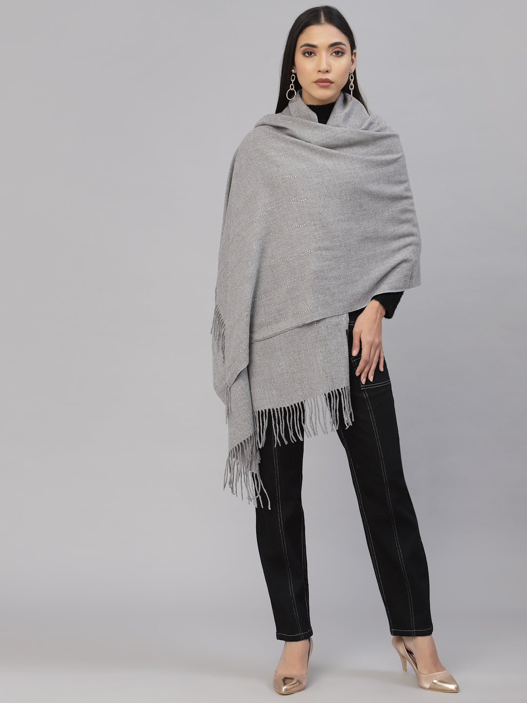 Mafadeny Women Grey & White Stole