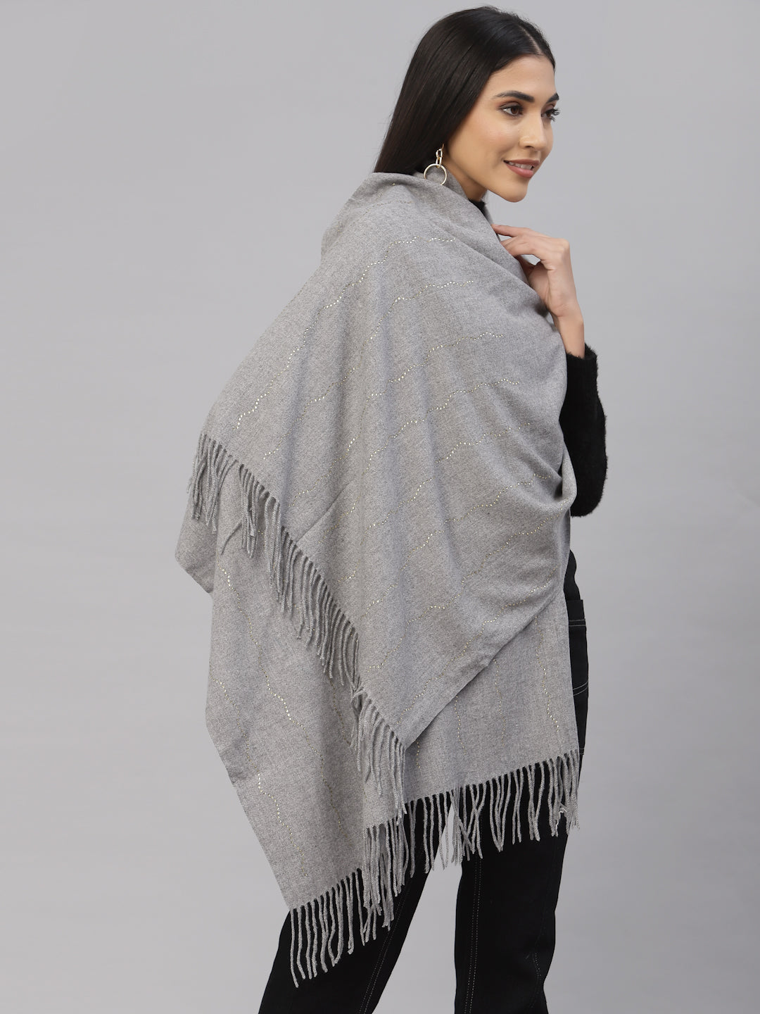 Mafadeny Women Grey & White Stole