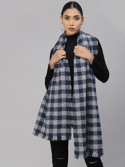 Mafadeny Women Navy Blue & Grey Checked Stole