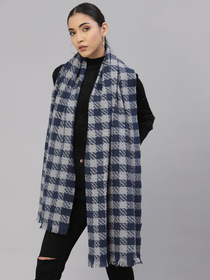 Mafadeny Women Navy Blue & Grey Checked Stole