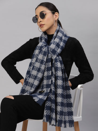 Mafadeny Women Navy Blue & Grey Checked Stole