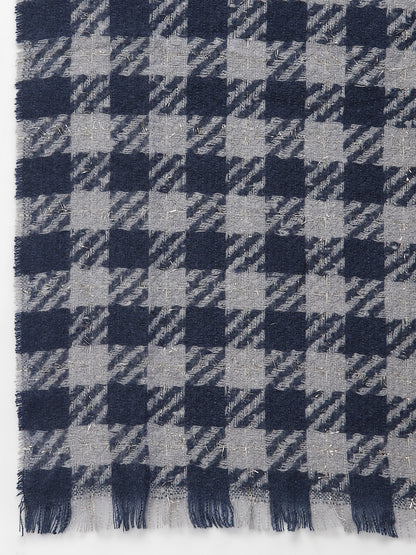 Mafadeny Women Navy Blue & Grey Checked Stole