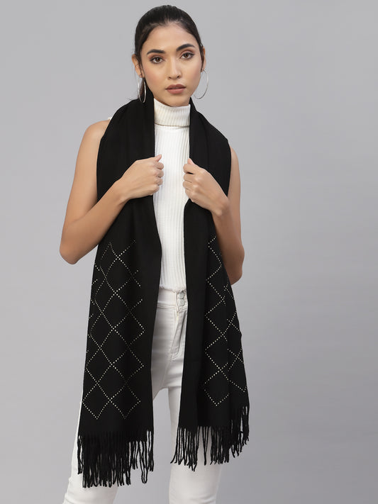 Mafadeny Women Black & White Checked Stole