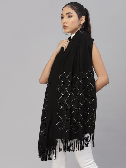 Mafadeny Women Black & White Checked Stole