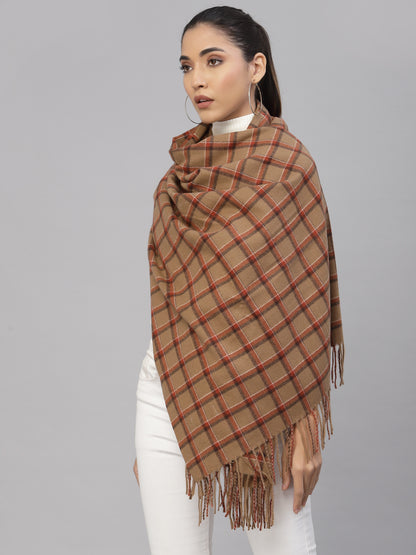 Mafadeny Women Brown & Red Checked Stole