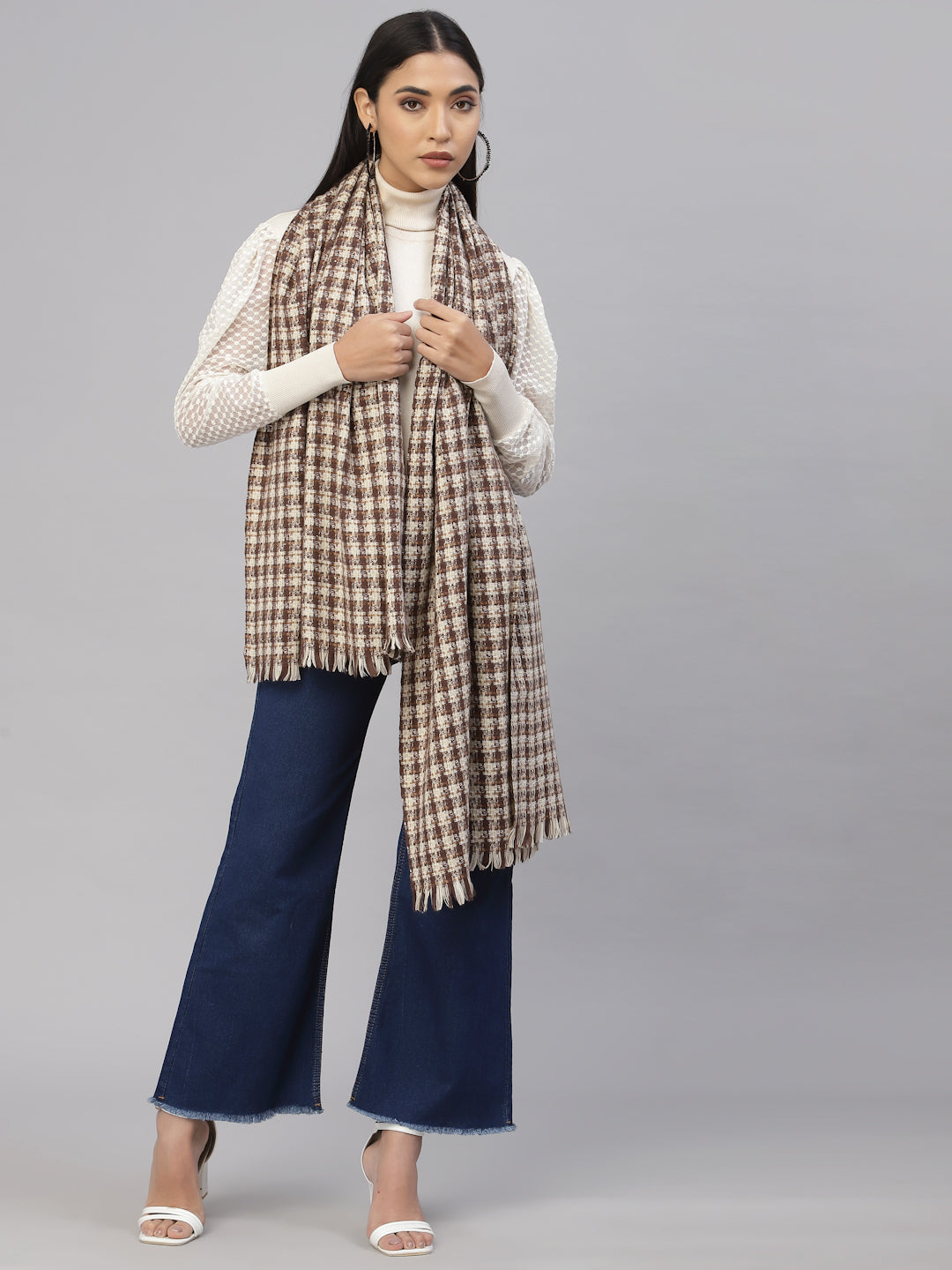 Mafadeny Checked Frayed Stole