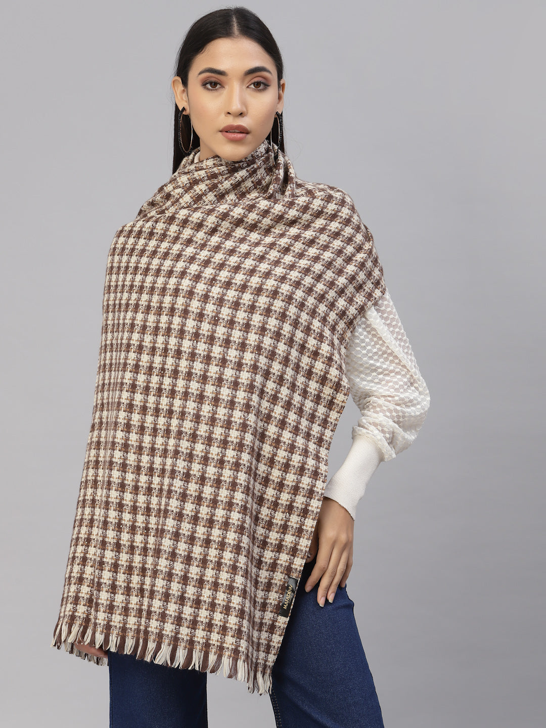 Mafadeny Checked Frayed Stole