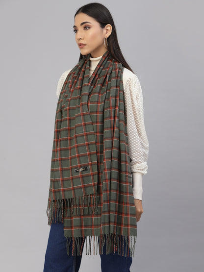 Mafadeny Women Green & Brown Checked Stole