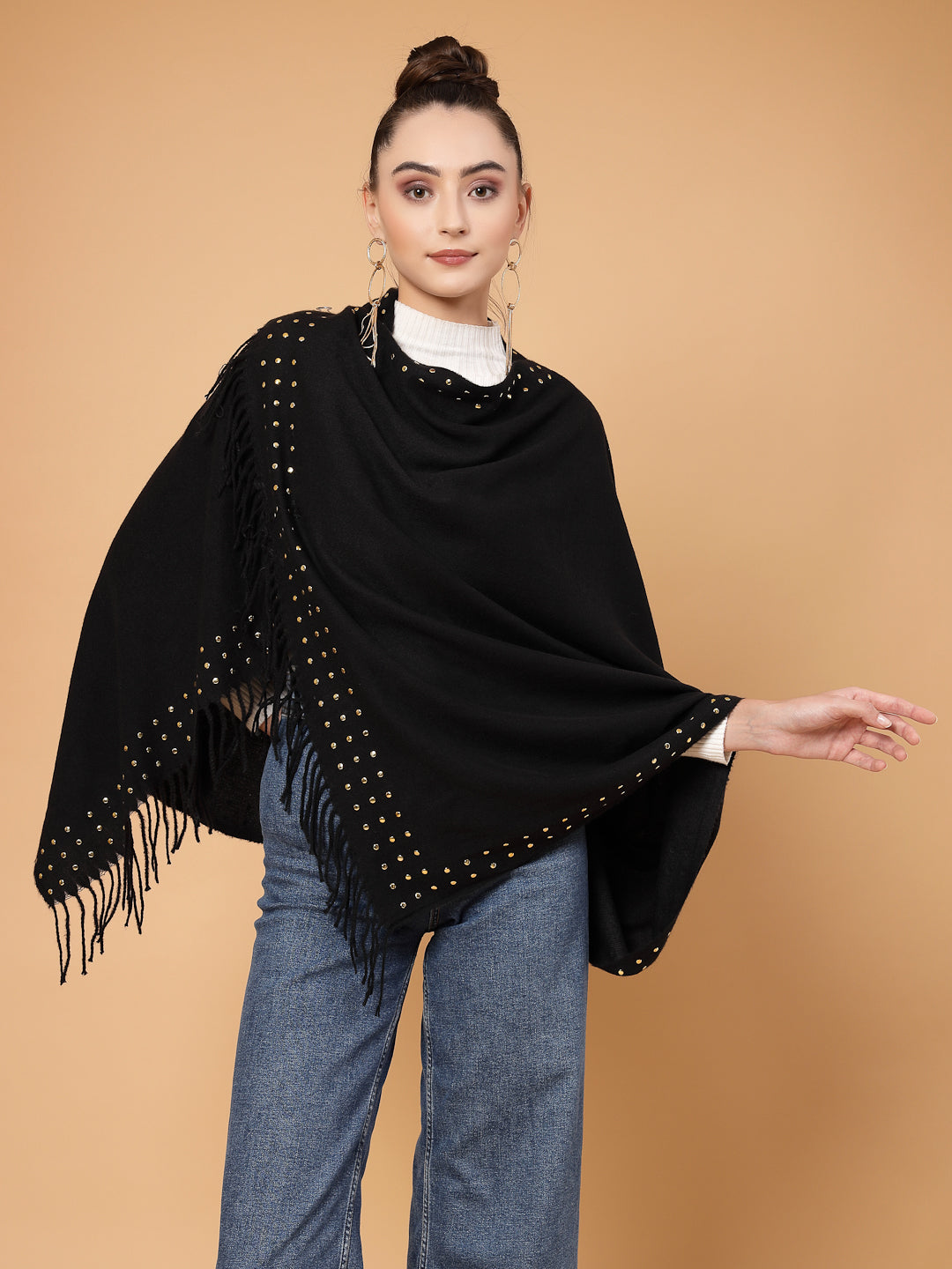 MAFADENY WINTER WRAP BLACK STOLE - COZY COMFORT IN SUBTLE ELEGANCE