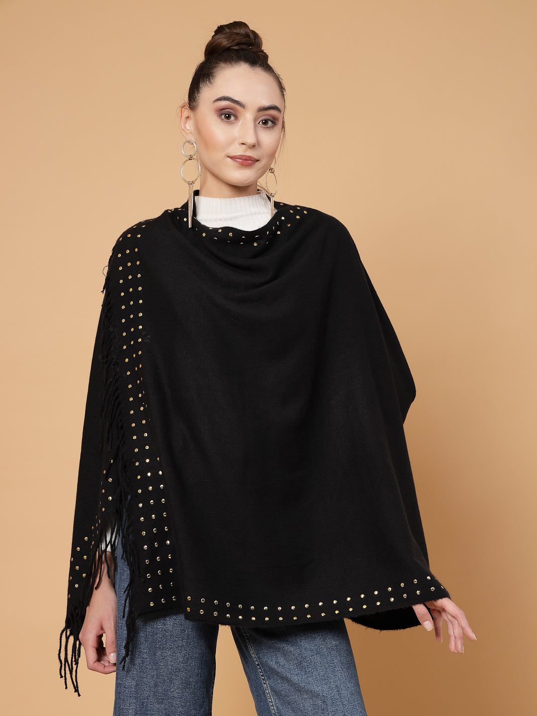 MAFADENY WINTER WRAP BLACK STOLE - COZY COMFORT IN SUBTLE ELEGANCE