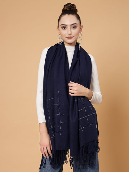 MAFADENY WINTER WRAP NAVY BLUE STOLE - COZY COMFORT IN SUBTLE ELEGANCE